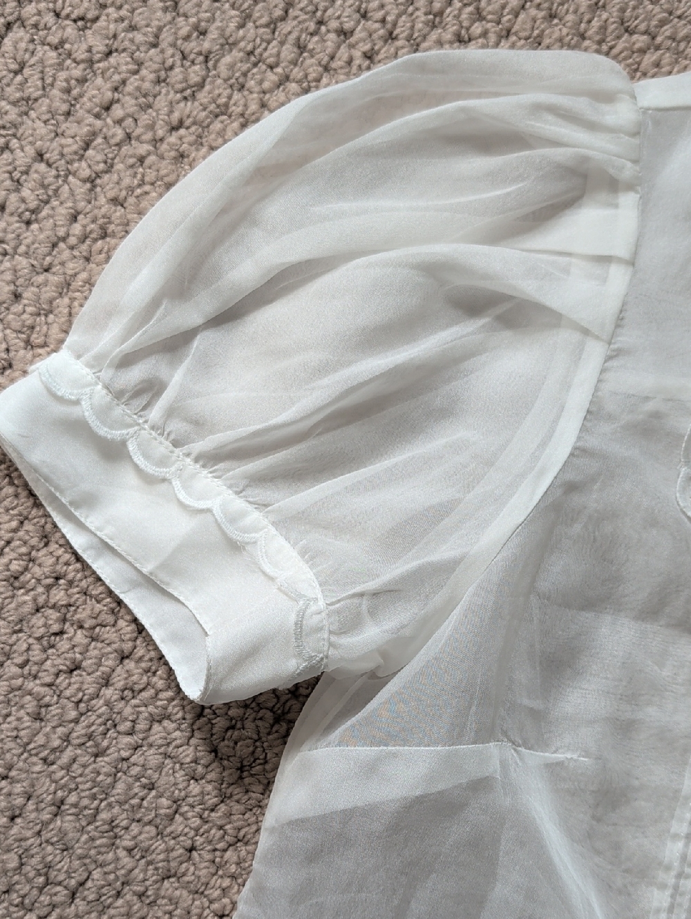 Sheer Short Puff-Sleeve Scallop Trim Blouse Peter Pan Collar Maeve Anthropologie - Picture 12 of 13